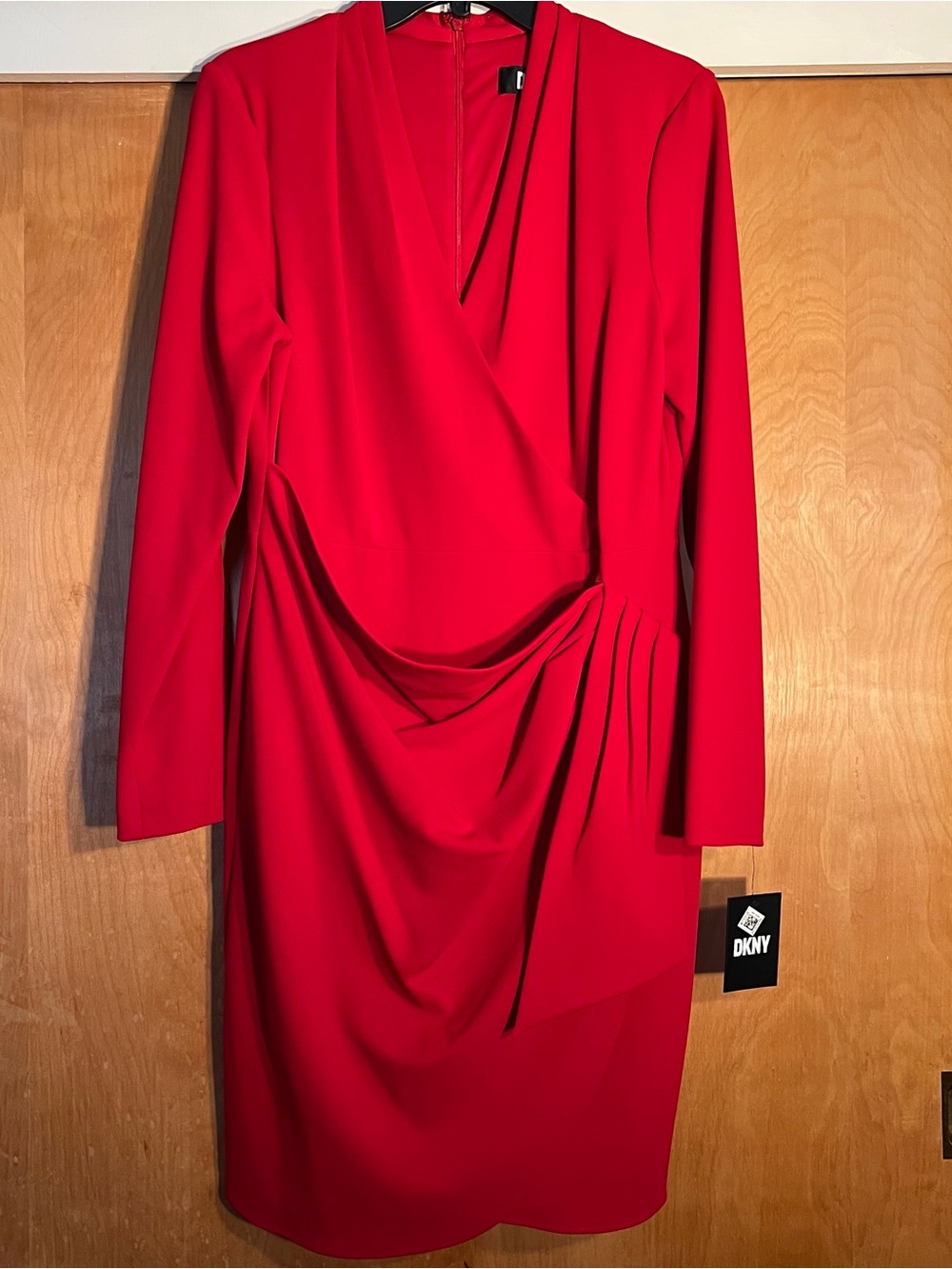 DKNY Bold Red Draped Long-Sleeve Sheath Dress